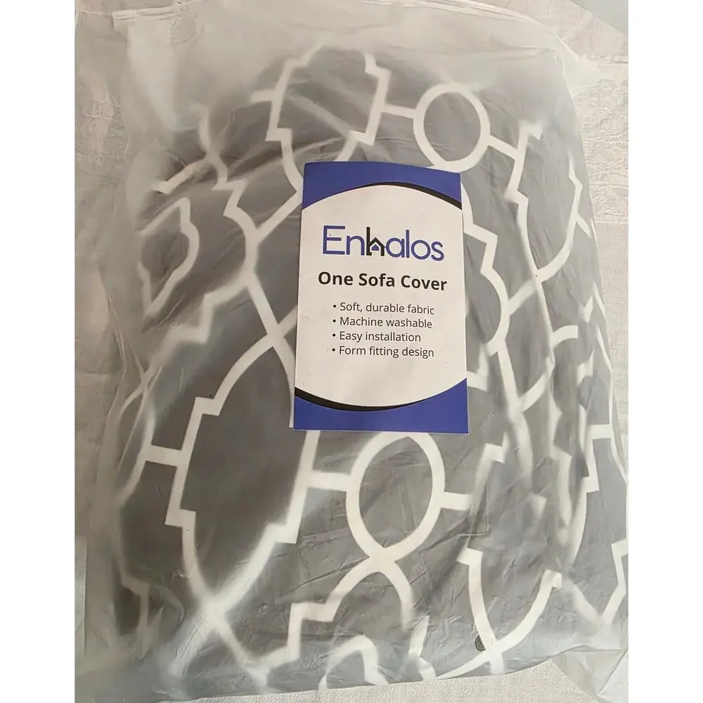 Enhalos Sofa Cover Gray/White Geometric High Elastic Anti-Mite New in Pkg. Knit